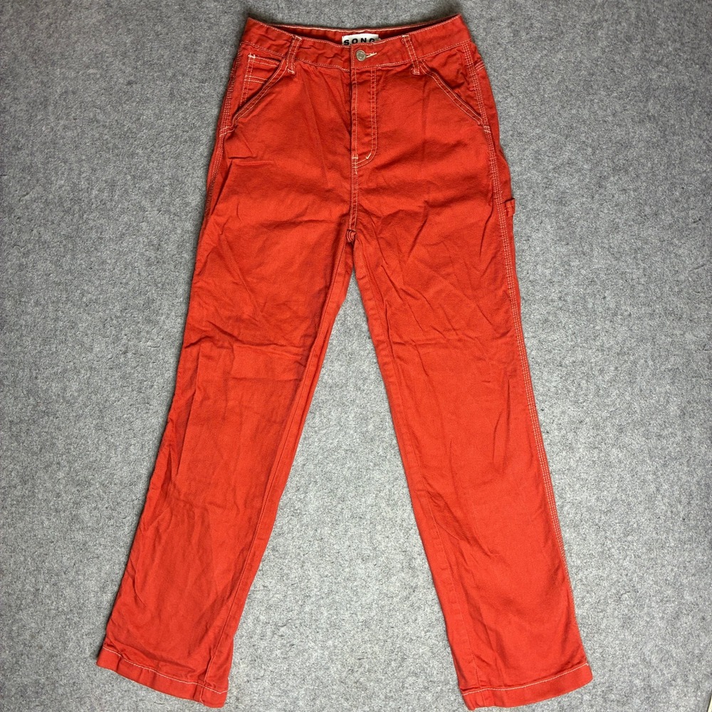 S.O.N.G Womens Size 27x30 High Rise Carpenter Pants Rust Orange Contrast Stitch